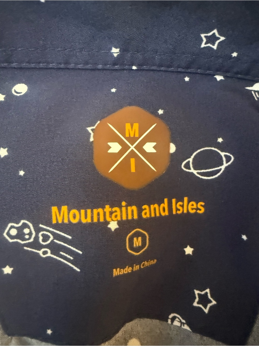 Women’s Navy Short-Sleeve Button-Down Shirt with White Space Print - Picture 5 of 5